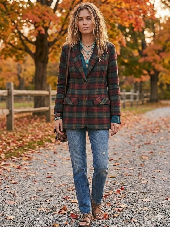 Reitmans Jackets & Blazers - Vintage Reitmans Burgundy & Green Plaid Blazer